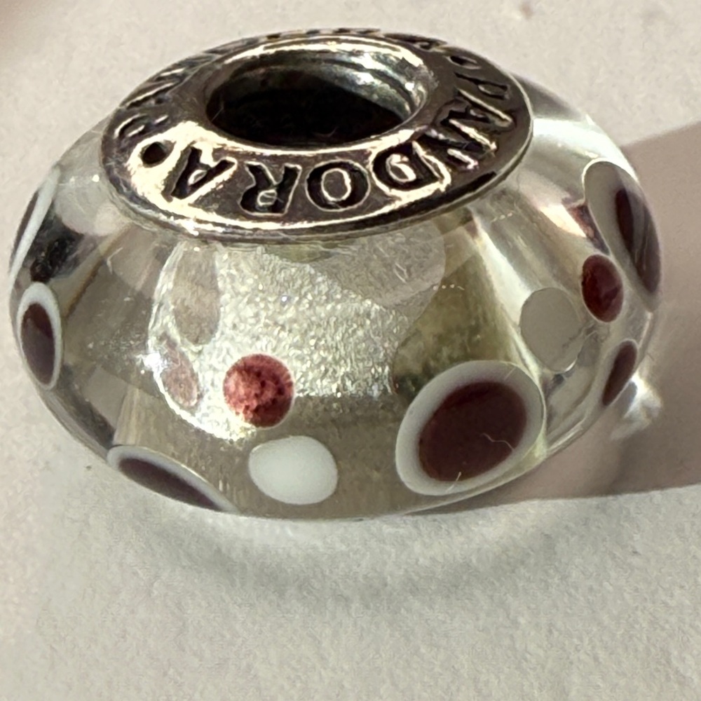 Pandora Retired Clear Murano Glass Chocolate Dot Charm ALE 925 Threaded